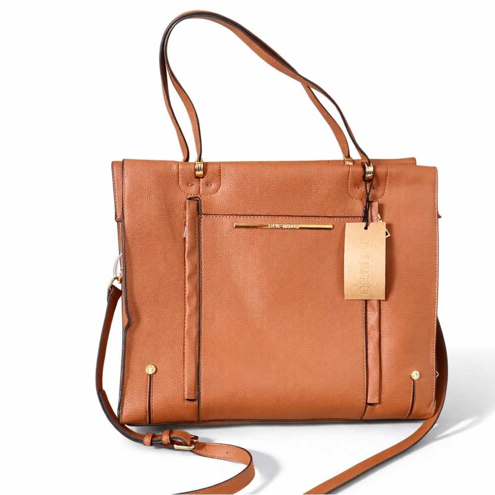 Steve Madden BNOLLA Cognac Satchel Tote NWT Gold Hardware
